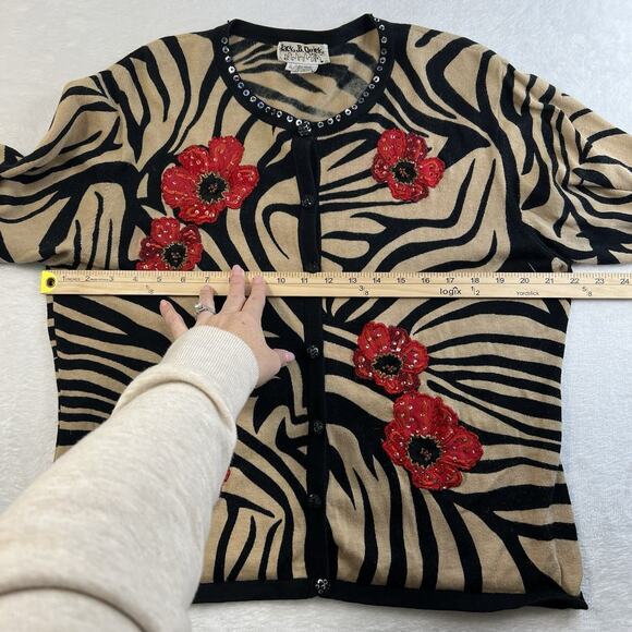 Vintage XL Cardigan Sequin Poppy Flowers Zebra Print Button Jack B. Quick Classy - Picture 10 of 16